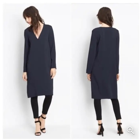 Vince Blue V Neck Long Sleeve Popover Tunic Dress - Picture 12 of 13